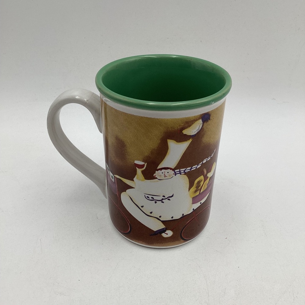Gibson Everyday Chef on Bicycle Wine Ceramic Coffee‎ Mug Green Interior 12oz